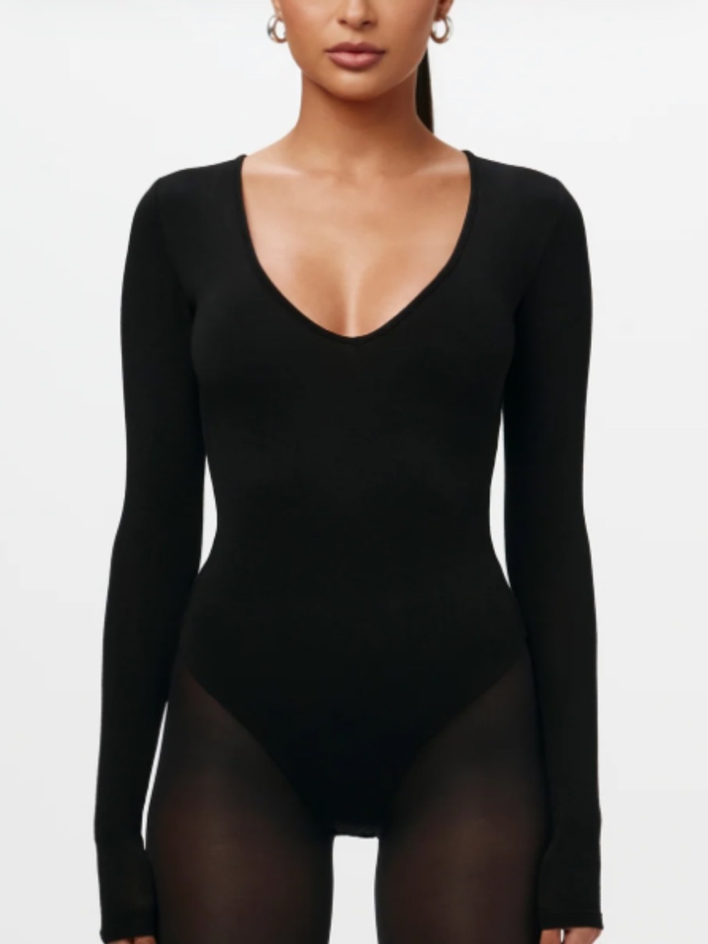 Naked Wardrobe bodysuit stretchy ribbed V neck S NWT
